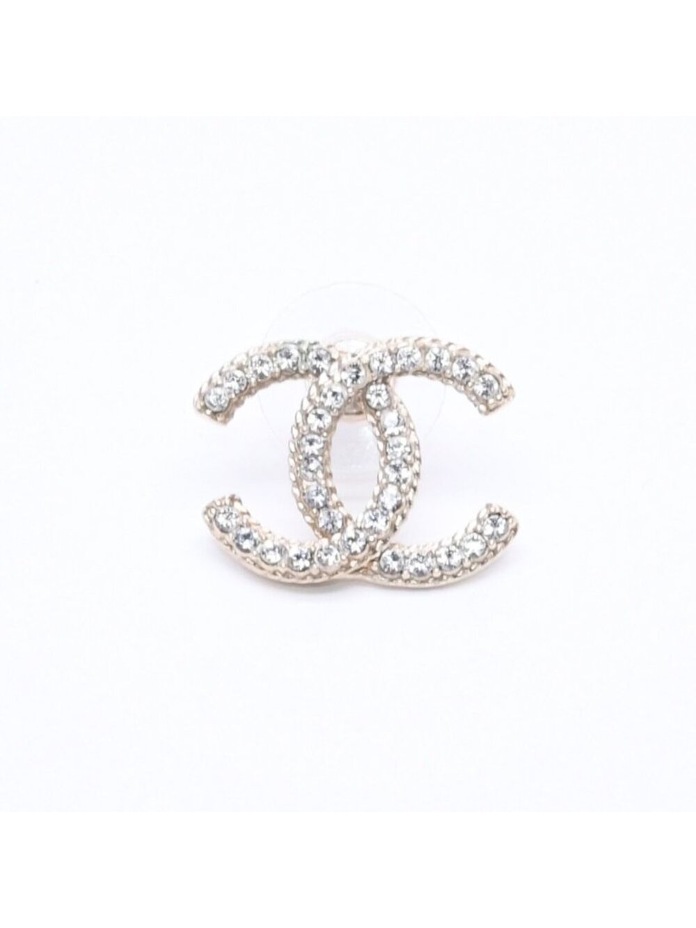 Chanel Single Earrings CC Logo Rhinestone Pierced Gold